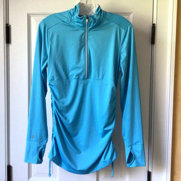 Athleta Half Zip Ruched Blue Fitness Workout Top Sz S - Picture 1 of 7